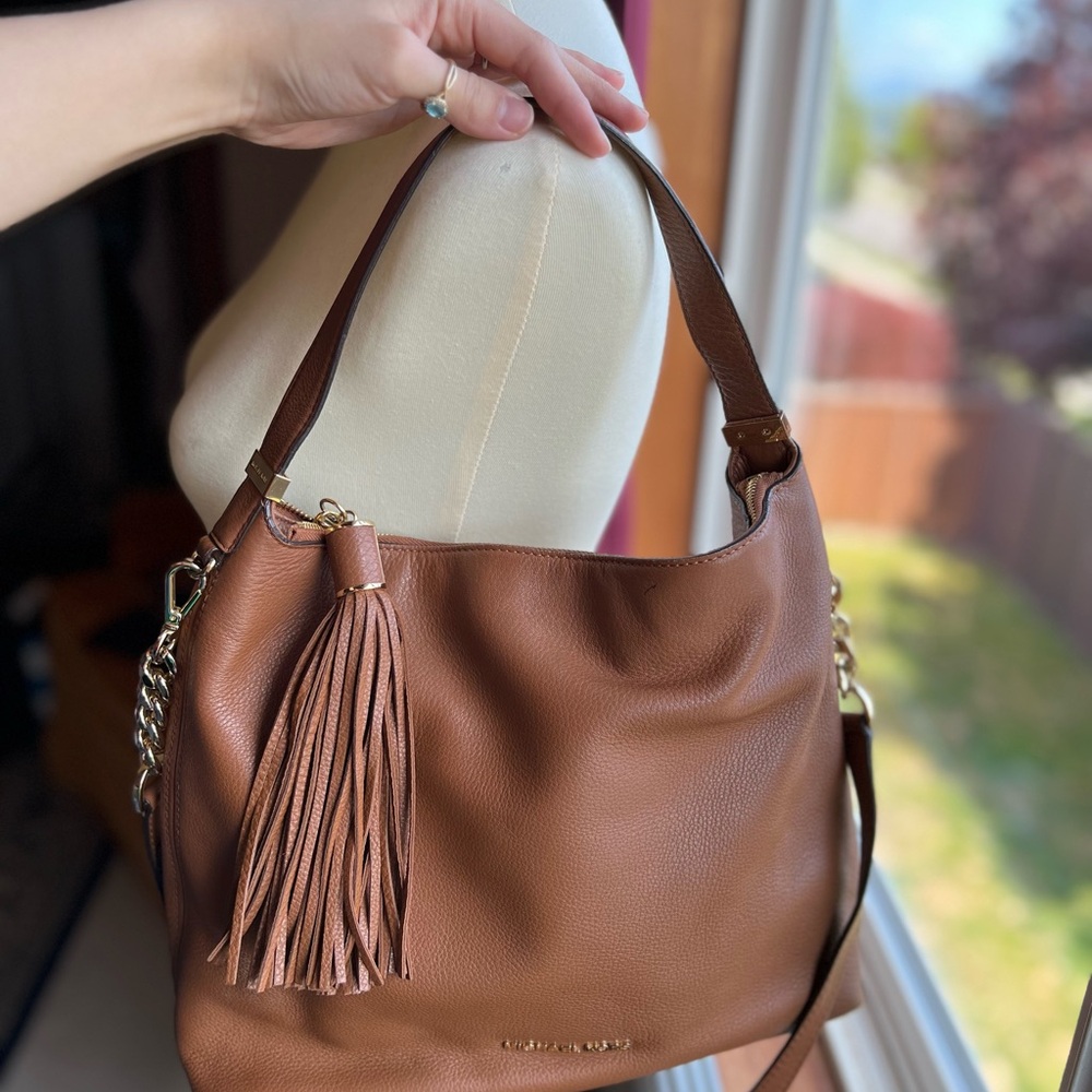 Michael Kors Brown Leather Shoulder Bag with Tassel